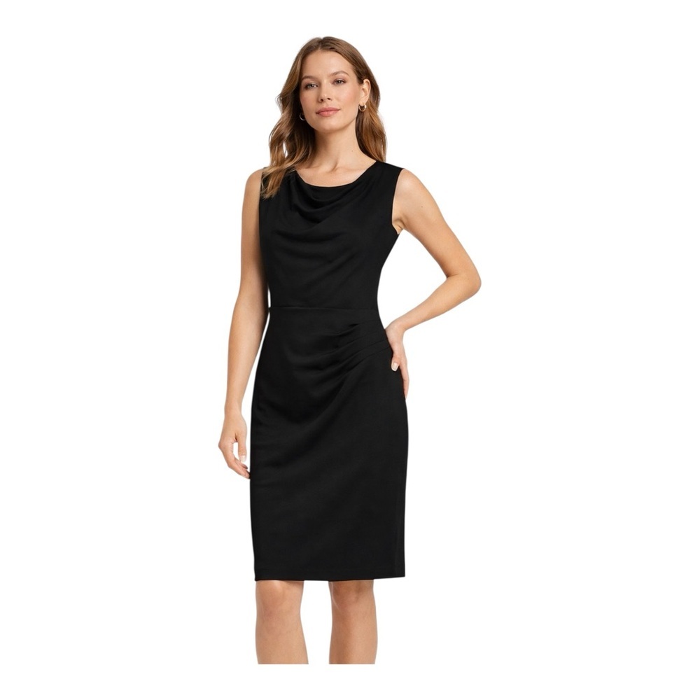 Kay Unger Black Sheath Dress Cowl Neck Ruched Size 10 Classic Elegant